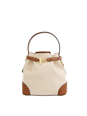 Borsa Ralph Lauren Blaike in tela di cotone beige e profili in pelle cuoio in DONNA