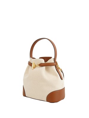 Borsa Ralph Lauren Blaike in tela di cotone beige e profili in pelle cuoio in DONNA
