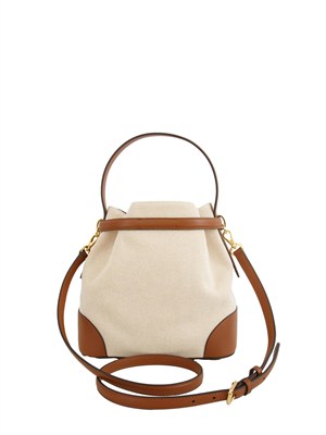 Borsa Ralph Lauren Blaike in tela di cotone beige e profili in pelle cuoio in DONNA