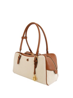 Borsa Marcy Ralph Lauren in tela di cotone beige e profili pelle cuoio in DONNA