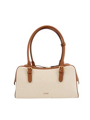 Borsa Marcy Ralph Lauren in tela di cotone beige e profili pelle cuoio in DONNA