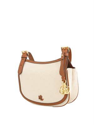 Borsa Marcy Ralph Lauren in tela di cotone beige e profili pelle cuoio in DONNA