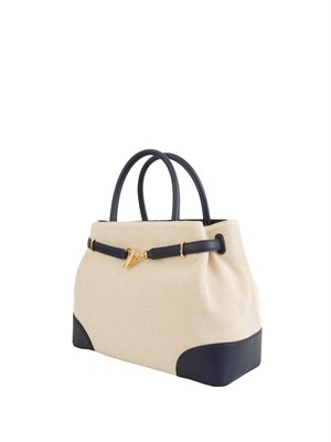 Borsa Ralph Lauren Blaike in tela di cotone beige e profili in pelle blu in DONNA