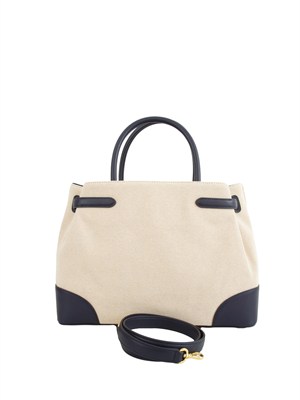 Borsa Ralph Lauren Blaike in tela di cotone beige e profili in pelle blu in DONNA