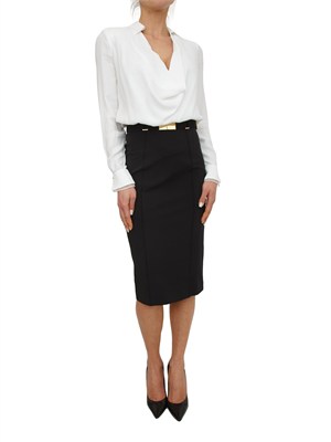 Gonna midi Elisabetta Franchi in tessuto tecnico nero in DONNA