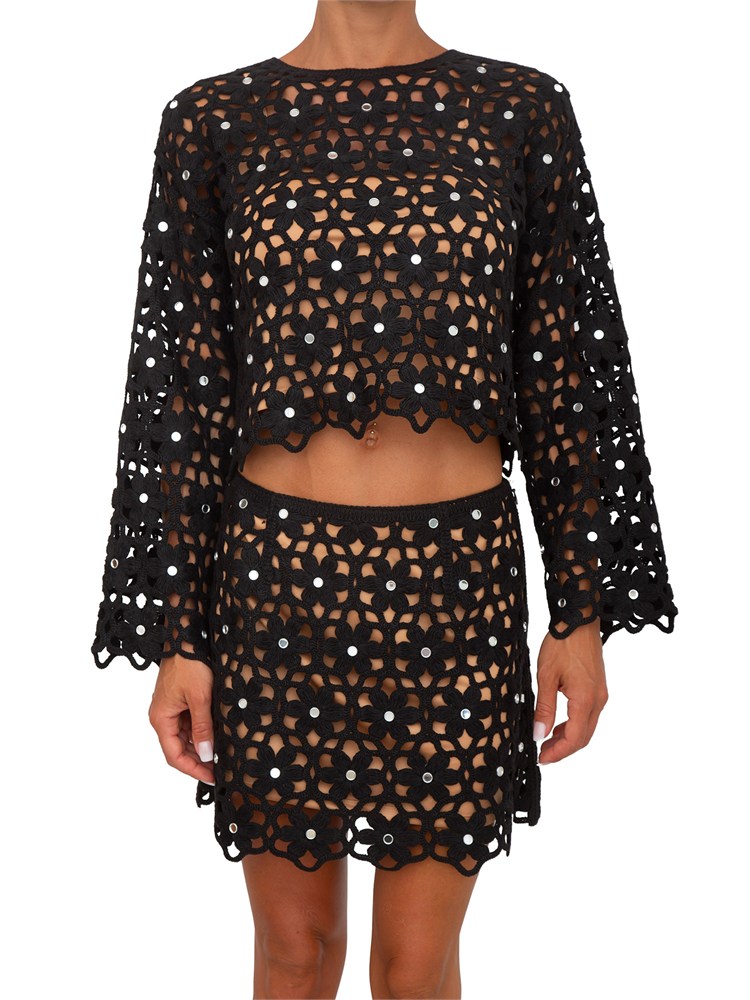 Top Michael Michael Kors in pizzo crochet nero