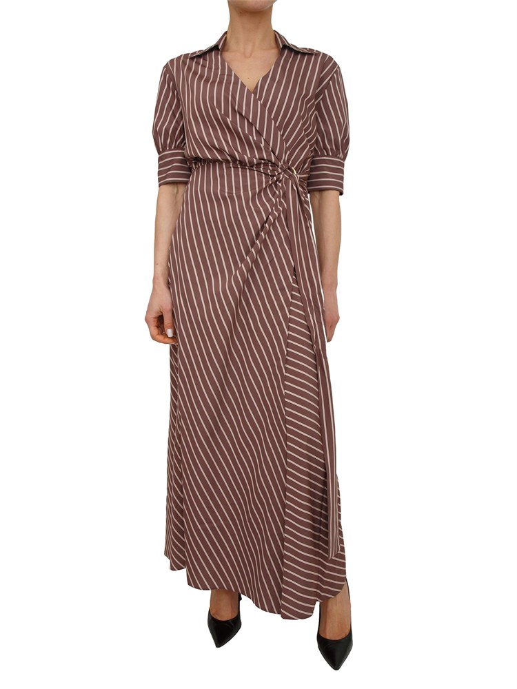 Abito Alexandra Pinko in popeline fluido marrone a righe