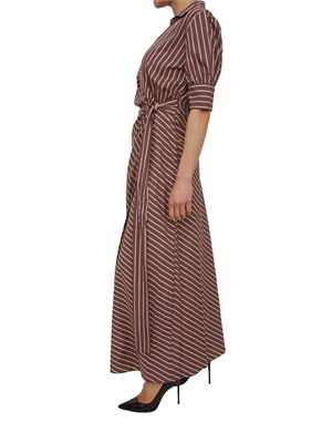 Abito Alexandra Pinko in popeline fluido marrone a righe in DONNA