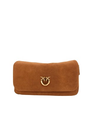 Borsa Love Bag Click Soft Horizontal Handle Pinko in suede marrone in DONNA