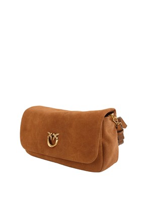 Borsa Love Bag Click Soft Horizontal Handle Pinko in suede marrone in DONNA
