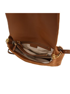 Borsa Love Bag Click Soft Horizontal Handle Pinko in suede marrone in DONNA