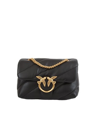 Borsa Mini Love Bag Pinko in nappa nera inserti oro in DONNA