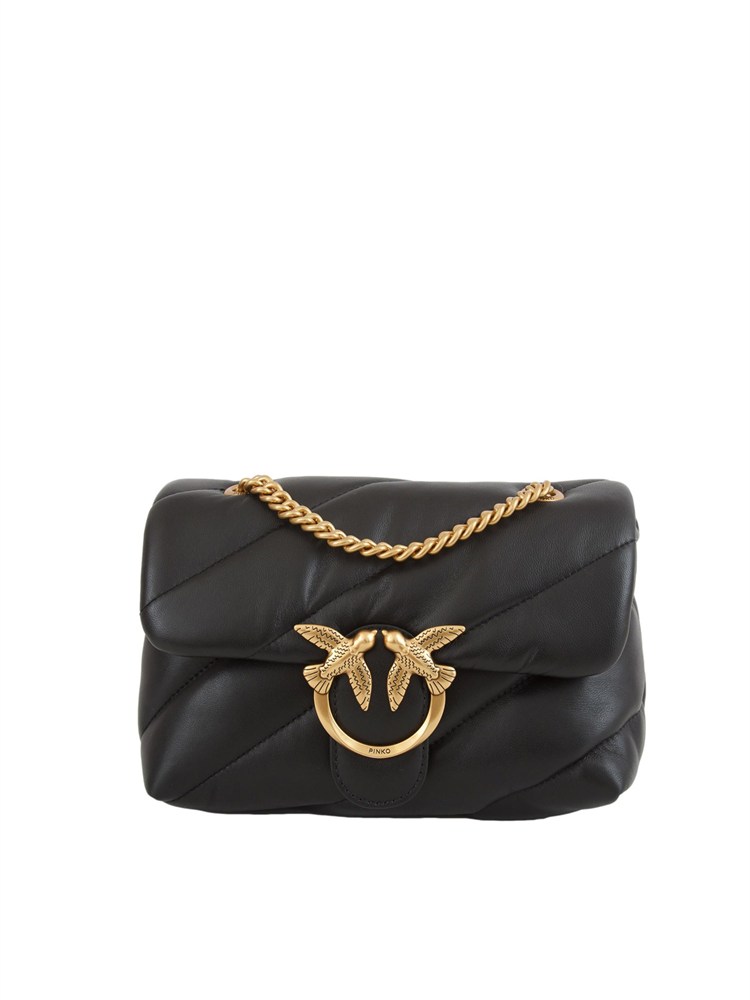 Borsa Mini Love Bag Pinko in nappa nera inserti oro