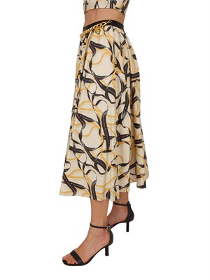 Gonna Elisabetta Franchi in cotone crema e stampa catene e logo in DONNA