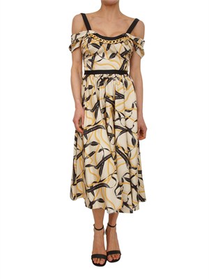 Abito Elisabetta Franchi in cotone crema con stampa catene e logo in DONNA