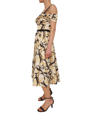 Abito Elisabetta Franchi in cotone crema con stampa catene e logo in DONNA