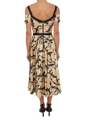 Abito Elisabetta Franchi in cotone crema con stampa catene e logo in DONNA