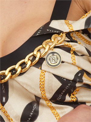 Abito Elisabetta Franchi in cotone crema con stampa catene e logo in DONNA