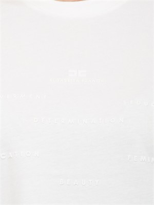 T-shirt Elisabetta Franchi in cotone bianco logo rilievo in DONNA