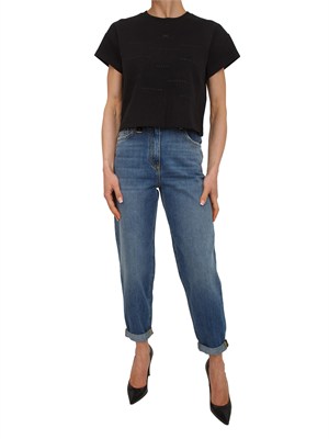 T-shirt Elisabetta Franchi in cotone nero logo lettering rilievo in DONNA