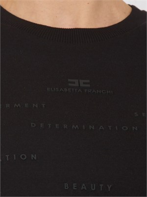 T-shirt Elisabetta Franchi in cotone nero logo lettering rilievo in DONNA