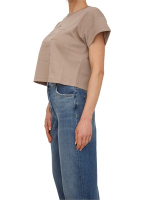 T-shirt Elisabetta Franchi in cotone taupe logo lettering rilievo in DONNA