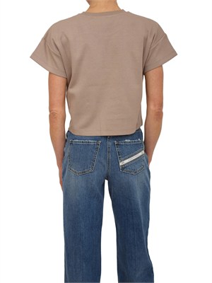 T-shirt Elisabetta Franchi in cotone taupe logo lettering rilievo in DONNA