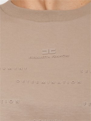 T-shirt Elisabetta Franchi in cotone taupe logo lettering rilievo in DONNA