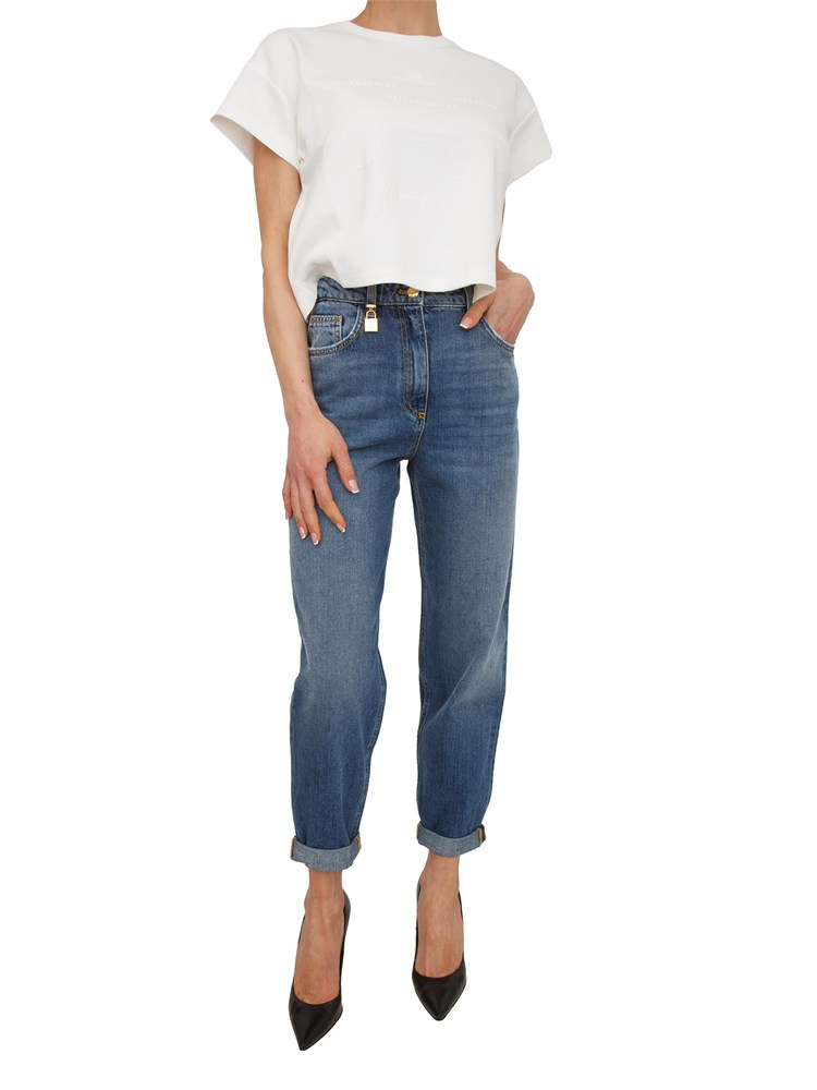 T-shirt Elisabetta Franchi in cotone bianco logo lettering rilievo