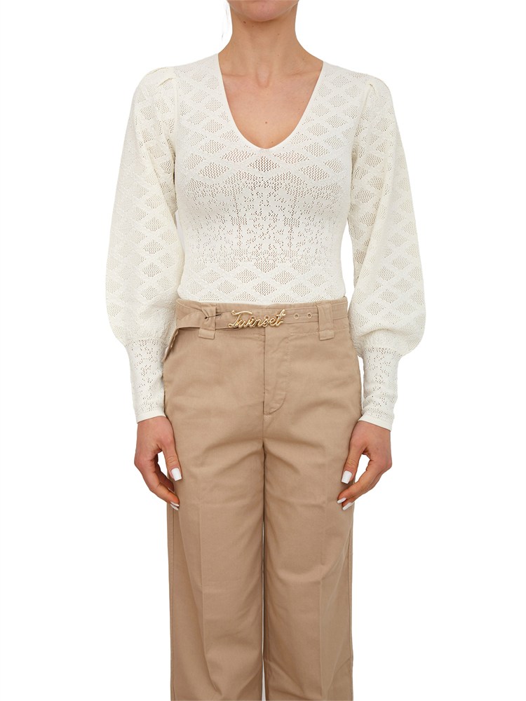 Body Twinset in viscosa punzonata effetto pizzo bianco panna