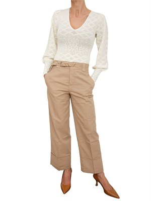 Body Twinset in viscosa punzonata effetto pizzo bianco panna in DONNA