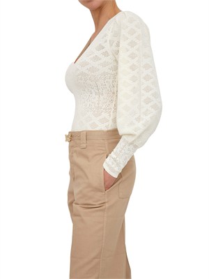 Body Twinset in viscosa punzonata effetto pizzo bianco panna in DONNA