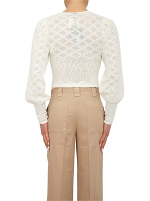 Body Twinset in viscosa punzonata effetto pizzo bianco panna in DONNA