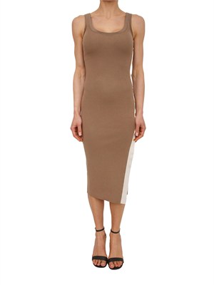 Abito taupe Elisabetta Franchi in viscosa con profili a contrasto in DONNA