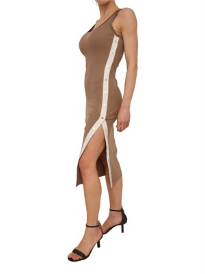 Abito taupe Elisabetta Franchi in viscosa con profili a contrasto in DONNA