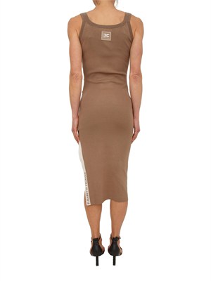 Abito taupe Elisabetta Franchi in viscosa con profili a contrasto in DONNA