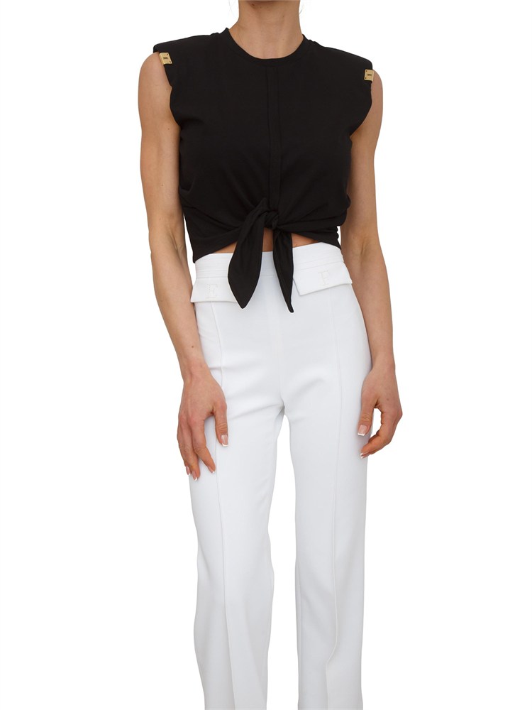T-shirt Elisabetta Franchi in cotone nero con nodo e dettagli oro