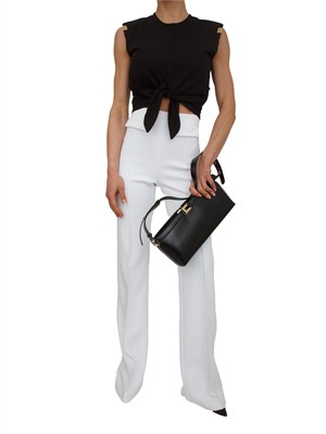 T-shirt Elisabetta Franchi in cotone nero con nodo e dettagli oro in DONNA