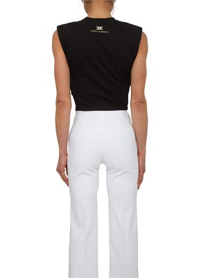 T-shirt Elisabetta Franchi in cotone nero con nodo e dettagli oro in DONNA