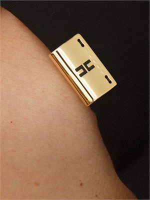 T-shirt Elisabetta Franchi in cotone nero con nodo e dettagli oro in DONNA