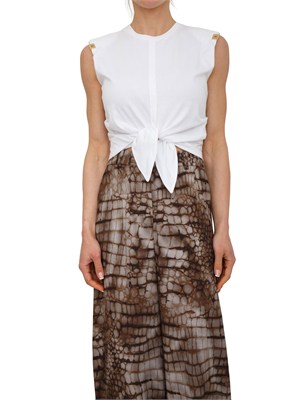 T-shirt Elisabetta Franchi in cotone bianco con nodo e dettagli oro in DONNA