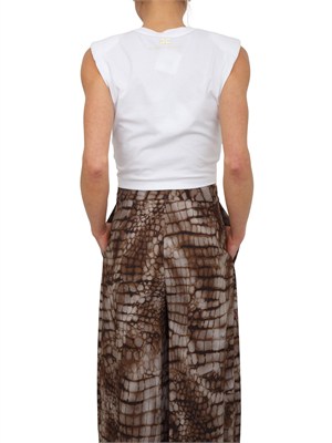 T-shirt Elisabetta Franchi in cotone bianco con nodo e dettagli oro in DONNA