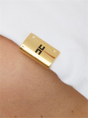 T-shirt Elisabetta Franchi in cotone bianco con nodo e dettagli oro in DONNA