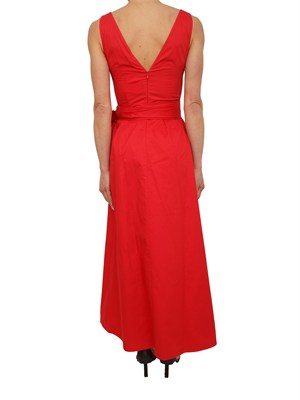 Abito lungo Aron Nenette in cotone rosso con fusciacca fiore in DONNA