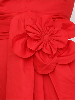 Abito lungo Aron Nenette in cotone rosso con fusciacca fiore in DONNA