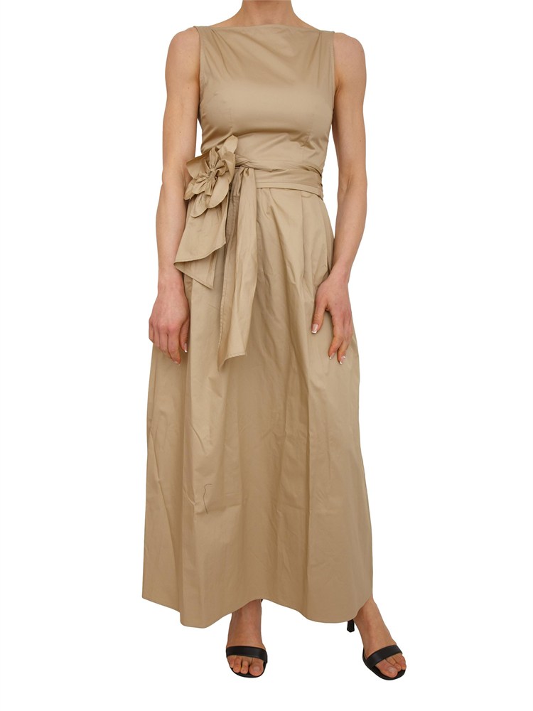 Abito lungo Aron Nenette in cotone beige con fusciacca fiore