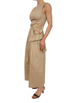 Abito lungo Aron Nenette in cotone beige con fusciacca fiore in DONNA