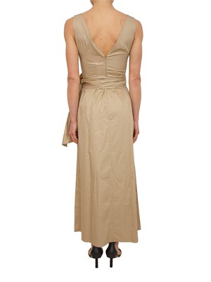 Abito lungo Aron Nenette in cotone beige con fusciacca fiore in DONNA