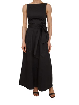 Abito lungo Aron Nenette in cotone nero con fusciacca fiore in DONNA