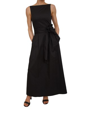 Abito lungo Aron Nenette in cotone nero con fusciacca fiore in DONNA